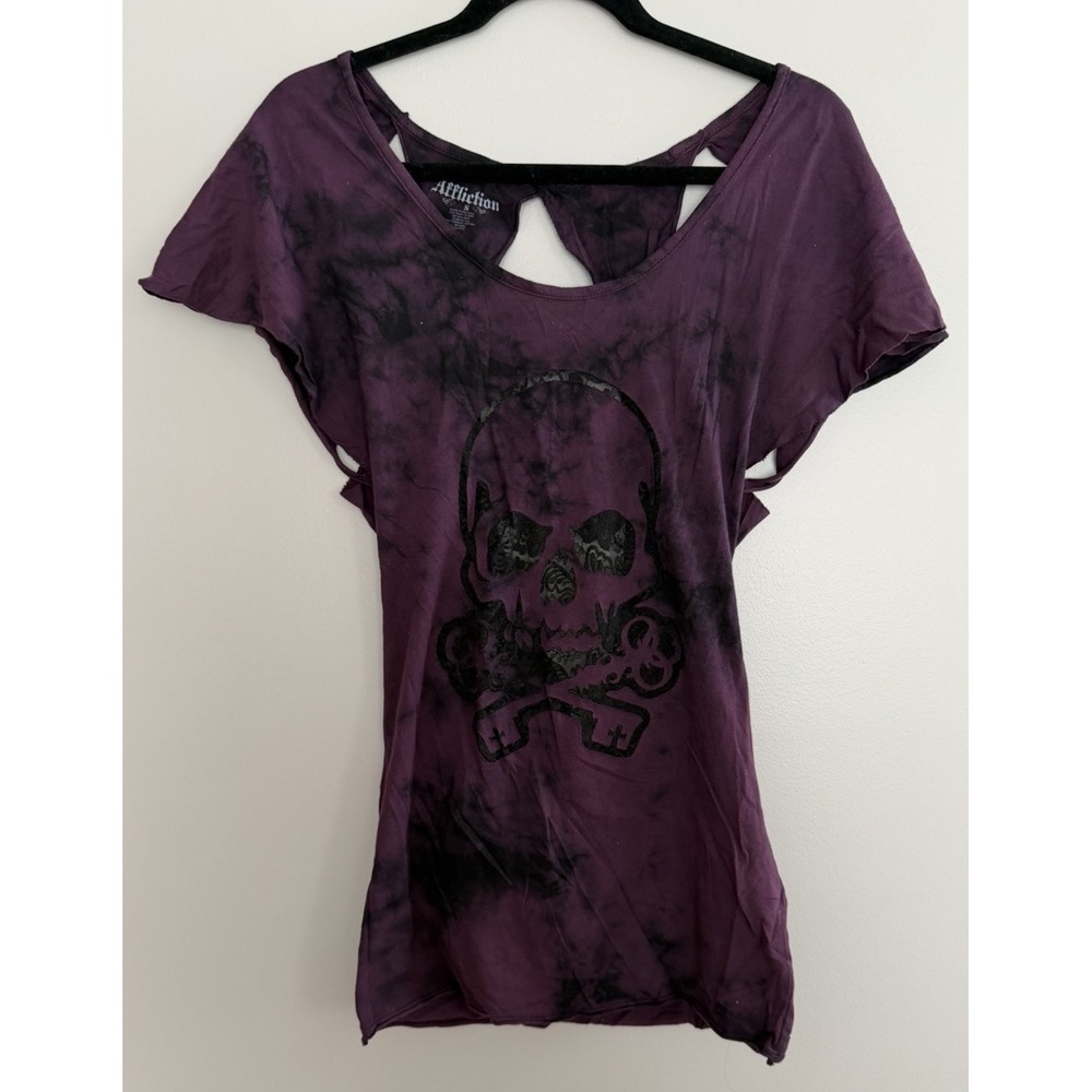 Affliction Belvedere Tie-Dye Shirt Open Back Y2K Grung Purple Womens Size Small